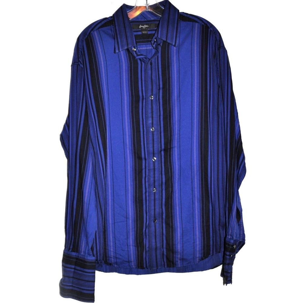 Sean John Mens XL Purple Black Stripe Long Sleeve Button Down 90s hip hop fench